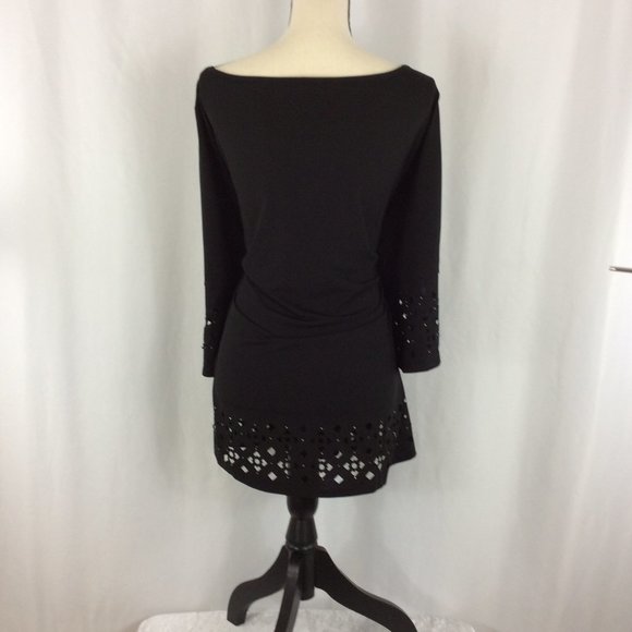 Belldini Black Laser Cut Out Blouse 208A - Picture 3 of 6